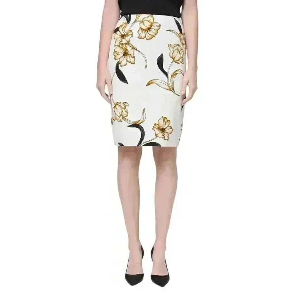 White House Black Market Women's Off White Cotton/Rayon/Spandex Ophelia Floral E